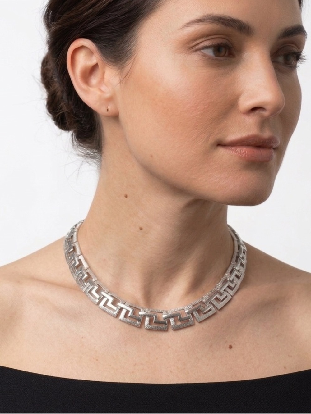 Vintage Monet Silver Tone Greek Key Link Choker Necklace | 12”-14” - Picture 12 of 13